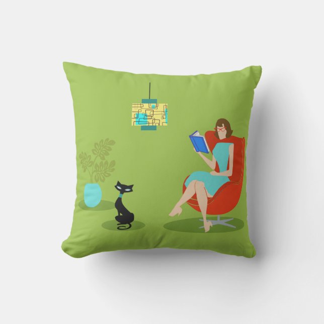 Retro Lecture femme Coussin extérieur (Recto)