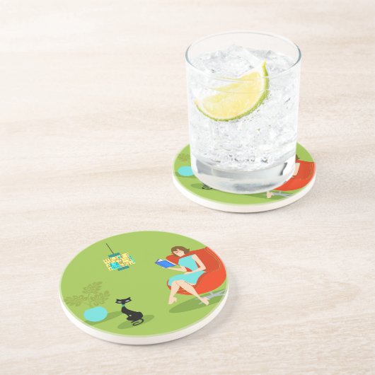 Retro Lecture femme Dessous de verre en grès (Côté)