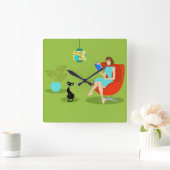 Retro leesapparaat acrylwand vierkante klok (Huis)