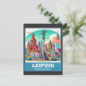 Retro Leipzig Skyline Briefkaart (Staand voorkant)