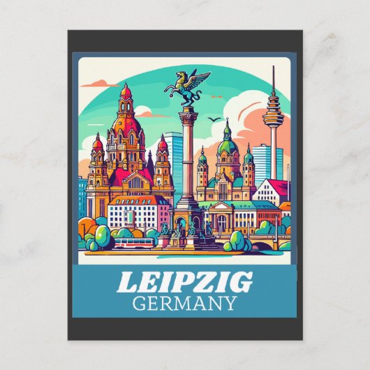 Retro Leipzig Skyline Briefkaart (Voorkant)
