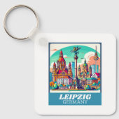 Retro Leipzig Skyline Sleutelhanger (Voorkant)