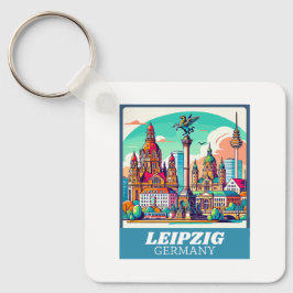 Retro Leipzig Skyline Sleutelhanger