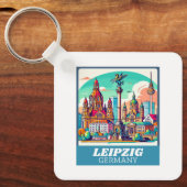 Retro Leipzig Skyline Sleutelhanger (Voorkant)