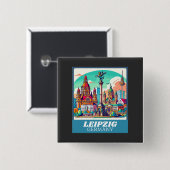 Retro Leipzig Skyline Vierkante Button 5,1 Cm (Voorkant /achterkant)