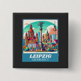 Retro Leipzig Skyline Vierkante Button 5,1 Cm