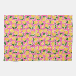 Retro Lemon Slices op Hot Pink Theedoek