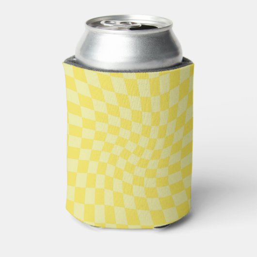 Retro Lemon Yellow Pastel Warped Checkerboard Blikjeskoeler (Blikje Achterkant)