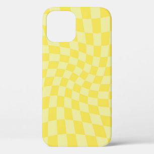 Retro Lemon Yellow Pastel Warped Checkerboard iPhone 12 Hoesje