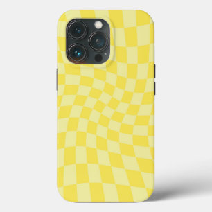 Retro Lemon Yellow Pastel Warped Checkerboard iPhone 13 Pro Hoesje