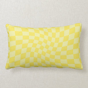Retro Lemon Yellow Pastel Warped Checkerboard Kussen