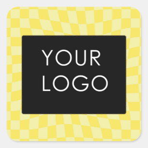 Retro Lemon Yellow Pastel Warped Checkerboard Vierkante Sticker