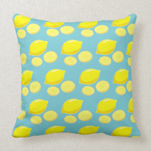 Retro Lemons Slict Patroongeel op Blauw Kussen