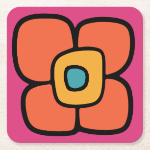 Retro Lente Bloesem Vierkante Kartonnen Onderzetter