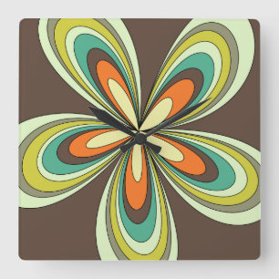 Retro lente lente hippie bloemenpower uit de jaren vierkante klok