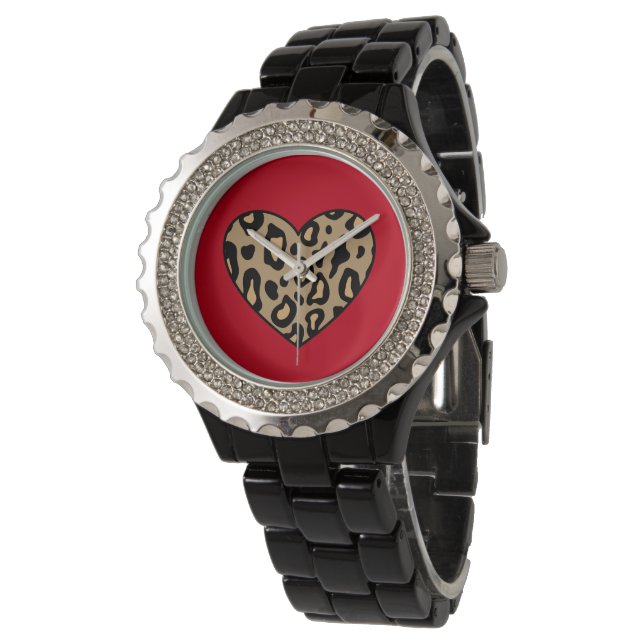Retro Leopard Heart Watch Horloge (Gekanteld)