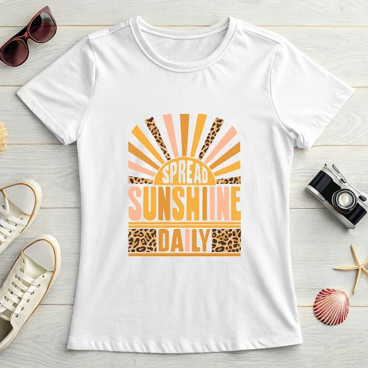 Retro Leopard Sunburst; Spread Sunshine Daily  T-shirt