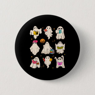 Retro Leraar Halloween Ghost Lees Verder Boeken Le Ronde Button 5,7 Cm
