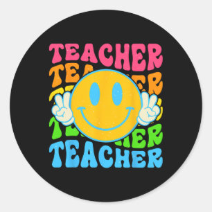 Retro leraar Happy Smile Face - basisschool Ronde Sticker