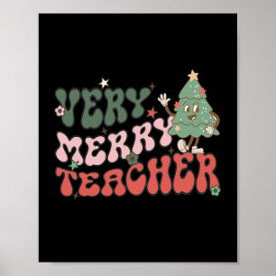 Retro Leraar Kerst Zeer Vrolijk Leraar Poster