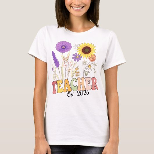 Retro Leraar met Bloemen – Schattigee Leraar Appre T-shirt (Voorkant)