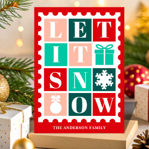 Retro Let It Snow Kerst Postzegel Feestdagen Kaart