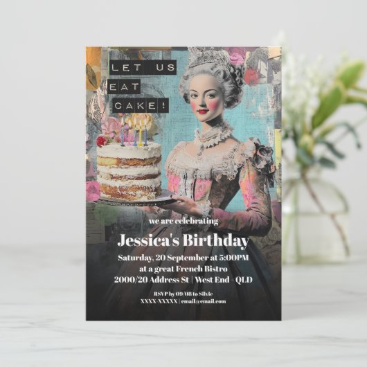 Retro Let Us Eat Cake - Uitnodiging voor een Frans (Staand voorkant)