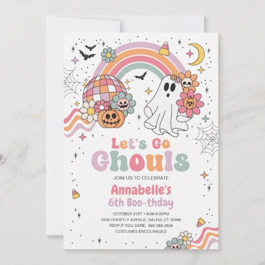 Retro Let's Go Ghouls Halloween Verjaardag Kaart (Voorkant)