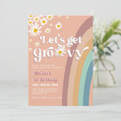 Retro Let's Groovy Daisy Rainbow Any Age Birthday Kaart (Staand voorkant)