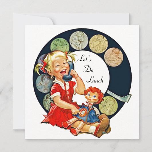 Retro LET'S Lunch Invitations Long Time Friends Kaart (Voorkant)
