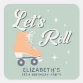 Retro Lets Roll Schaatsen Verjaardagsfeest Vierkante Sticker (Voorkant)