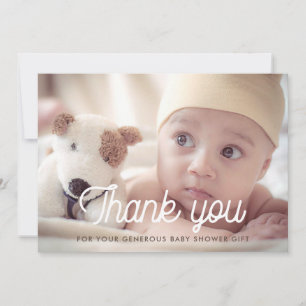 Retro lettertype baby shower dank u fotokaart bedankkaart