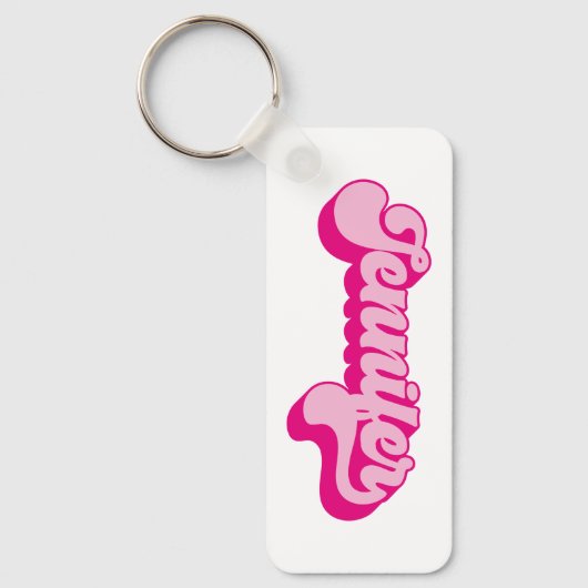 Retro Lettertype Heet Roze Jennifer Sleutelhanger (Voorkant)