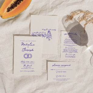 Retro  Leuk Uniek Modern Hand Getrokken Bruiloft Kaart