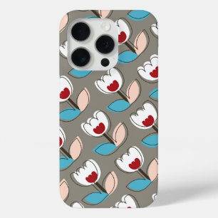 Retro Leuk Wit Blauw Rood Tulpen Bloemen Patroon iPhone 15 Pro Case