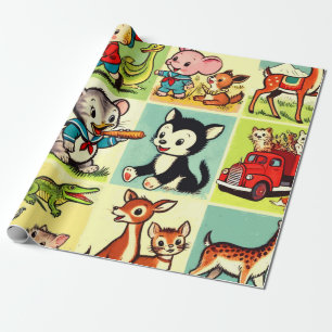 Retro Leuke Dieren Comics Cadeaupapier