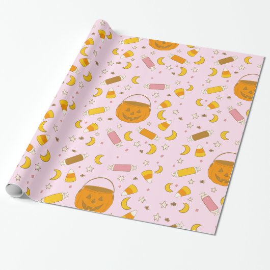 Retro Leuke Halloween Party Roze Cadeaupapier (Uitgerold)