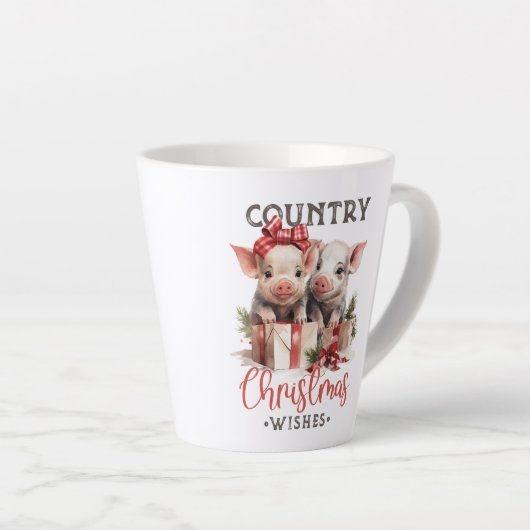Retro leuke twee varkens land kerstwensen latte mok (Rechterhoek)