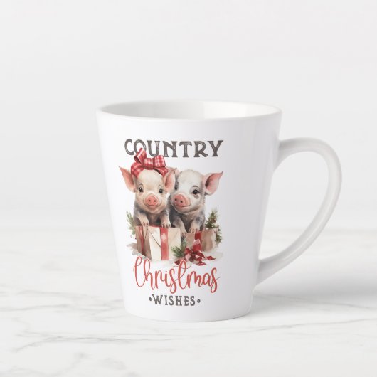 Retro leuke twee varkens land kerstwensen latte mok (Rechts)