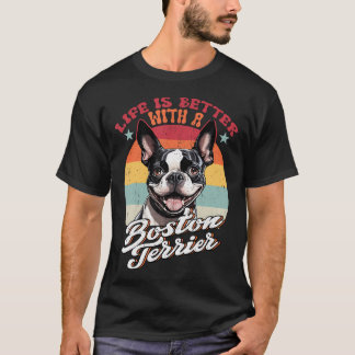 Retro Leven Is Beter Met Boston Terrier Moeder Hon T-shirt