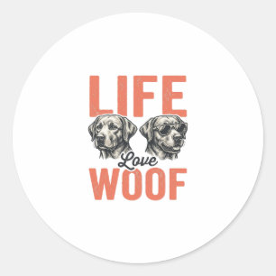 Retro Leven Liefde Woef Hond Grafisch Ontwerp_1 Ronde Sticker