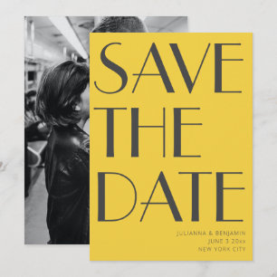 Retro Levendige Gele Art Deco Redactionele Chique Save The Date