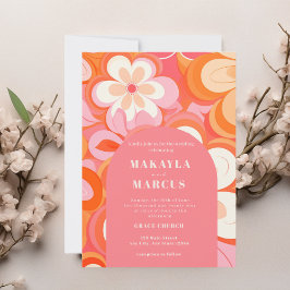 Retro Levendige Roze Boog Bruiloft Uitnodiging