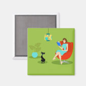 Retro Lezing Vrouw Magneet (Voorkant / Achterkant)