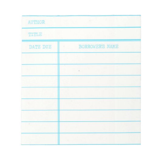 Retro Library Book Date Due Card Notitieblok (Voorkant)