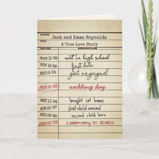 Retro Library Card 30e Jubileum Kaart (Voorkant)