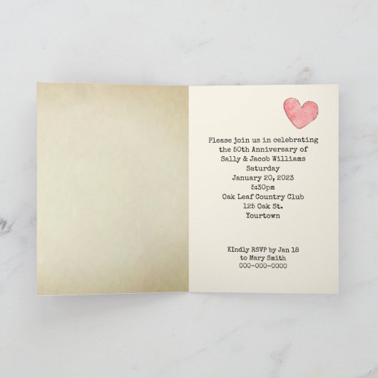 Retro Library Card 50th Jubileum Party Kaart (Binnen)