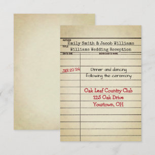 Retro Library Card Weddenschap Reception Kaart