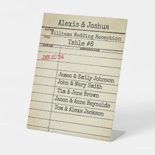 Retro Library Card Weddenschap Reception Reclamebord Met Voetstuk