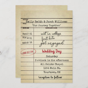 Retro Library Card Wedding Invite Kaart